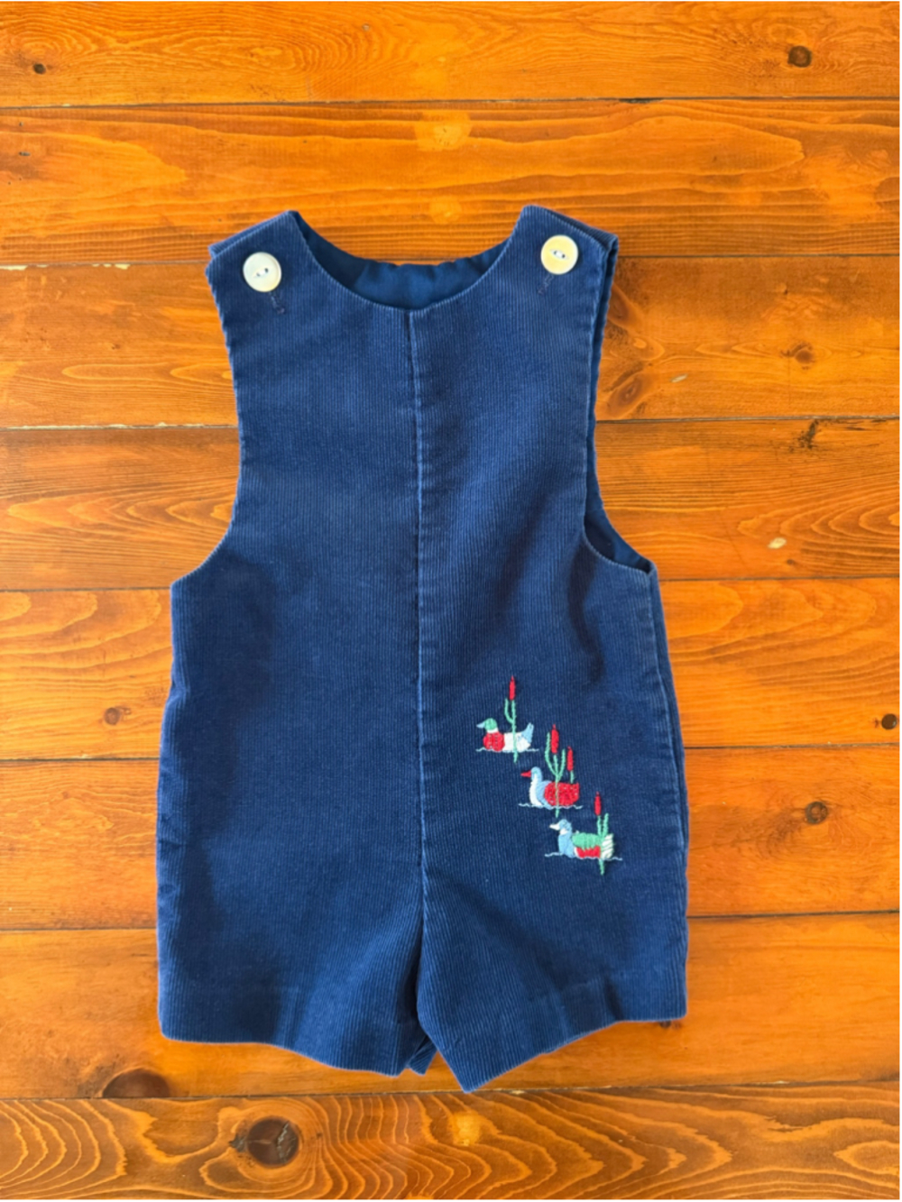 Vintage Boys Corduroy Duck Romper Blue Size 2T